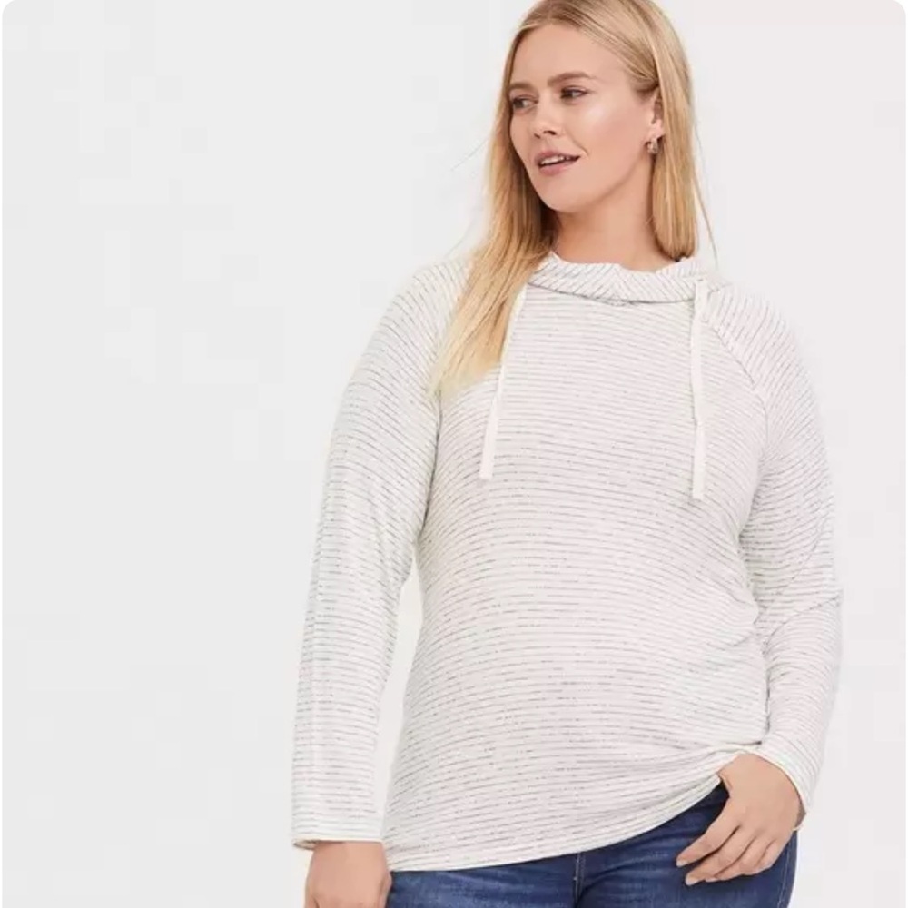 TORRID Stripe White Knit Cowl Neck Hoodie Sweatshirt | Size 4X